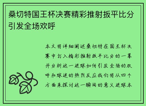 桑切特国王杯决赛精彩推射扳平比分引发全场欢呼